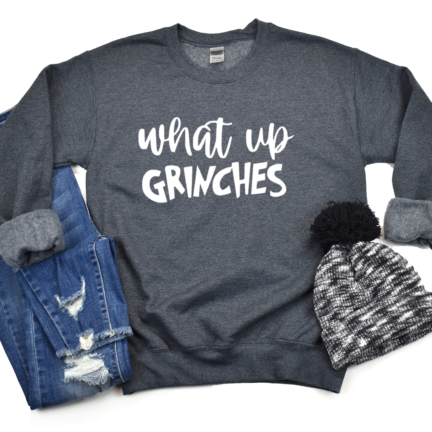 Wholehearted Motherhood and Co. - What Up Grinches Christmas Sweatshirt - Graphic Tee: Green / Large