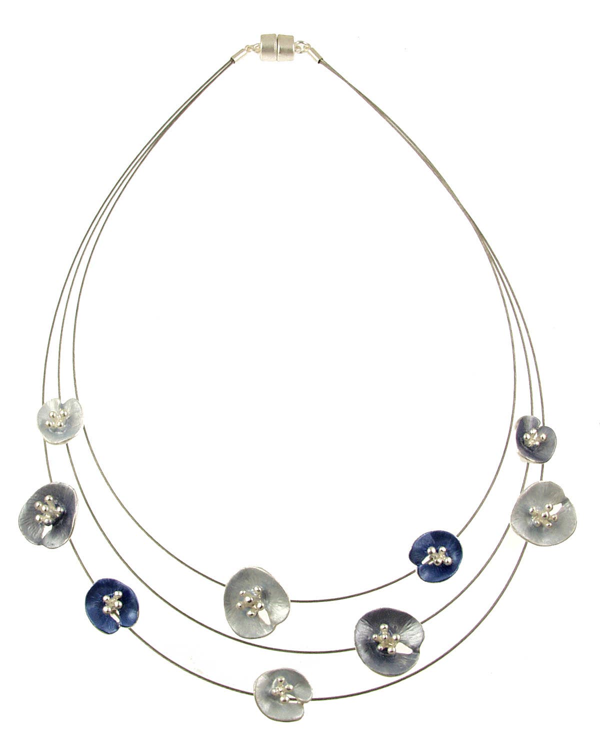 Origin Jewelry - Floral Lilypad Necklace, Three Strands, 18", Magnetic Clasp: Gr Gold