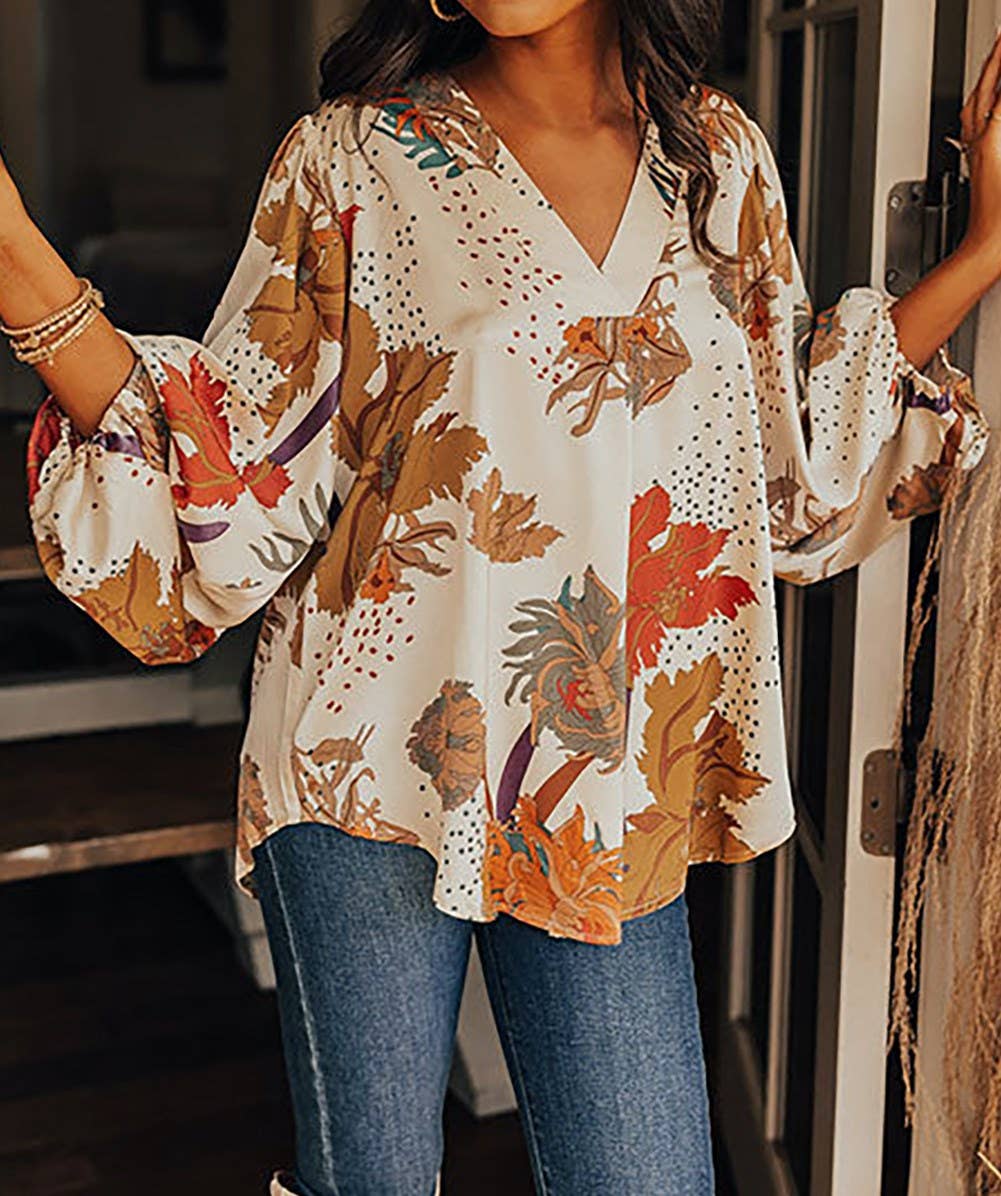 Secret Style Source - Rococo Floral Bubble Sleeve Top: L