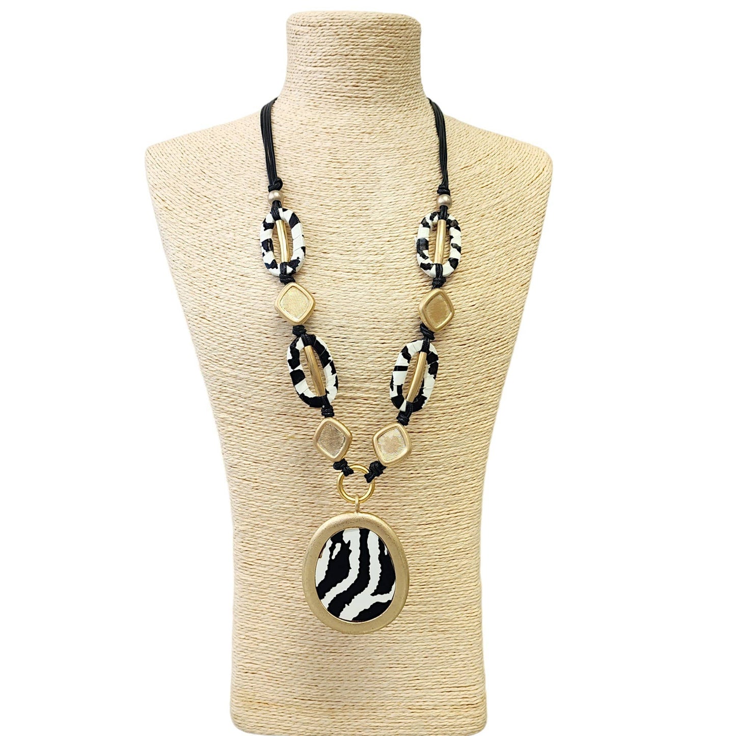 Bijoux Envie Statement Jewelry - Zebra Necklace | Animal Print | Boho | Fall | Tribal | Long