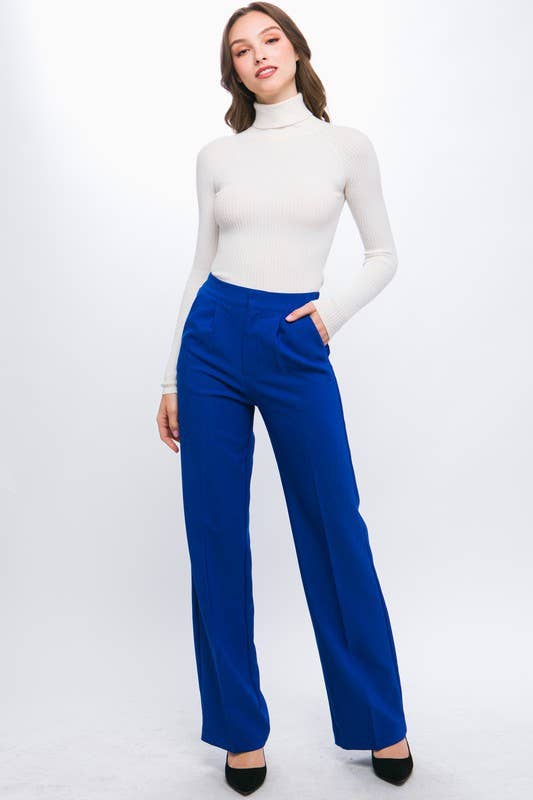 42POPS - ",...SI-25289 Regular-Fit Dress Pants w/ Elastic Back: Black-159548 / S