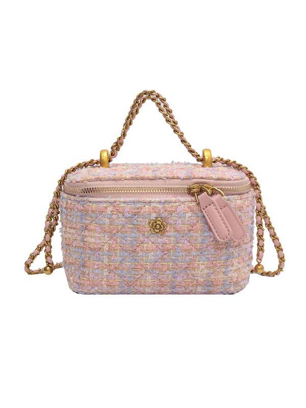 UZ Wholesale Pink Boucle' Rectangle Crossbody with Chain Strap