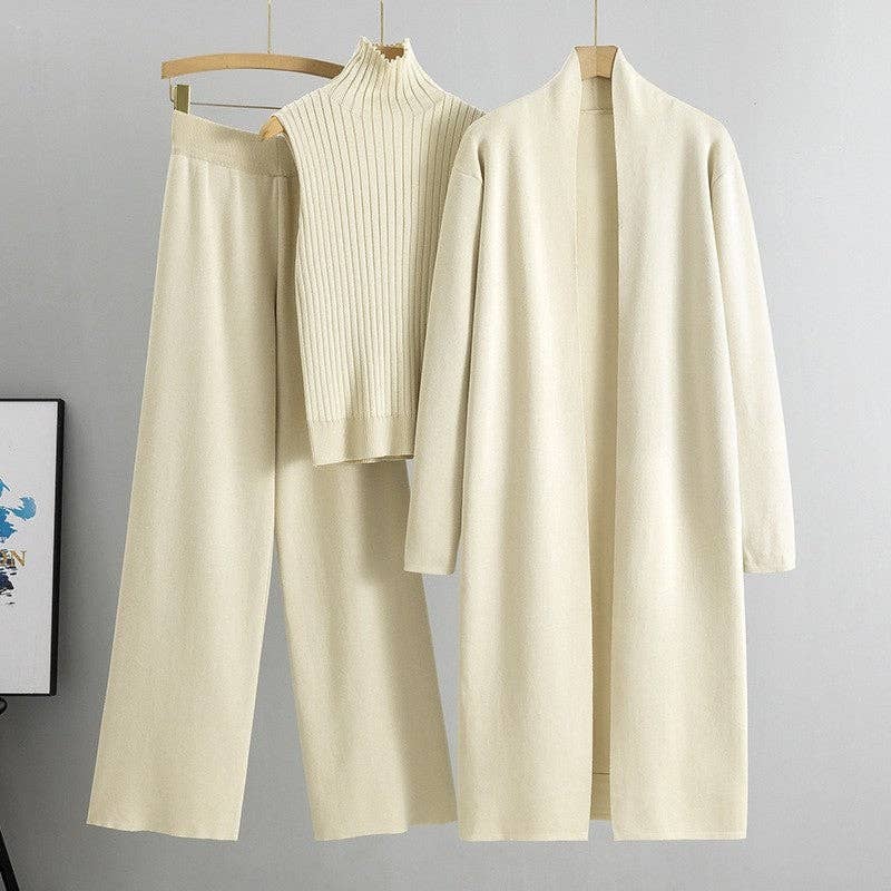 U.Z. Knitted Vest, Cardigan, And Pants Set: Apricot / One_size