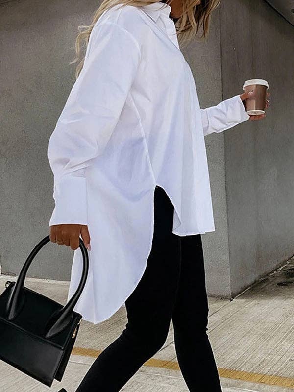 UZ Store - Casual Long Sleeves Loose Split-Side Solid Color Blouses