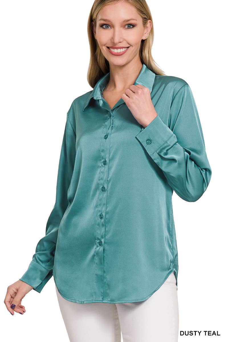 42POPS - ....SI-23622 SATIN CHARMEUSE BUTTON FRONT SHIRT: RUBY-153925 / XL