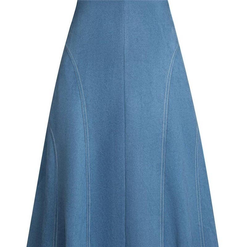 UZ Store - Suede High-Waisted Midi Skirt: Cognac