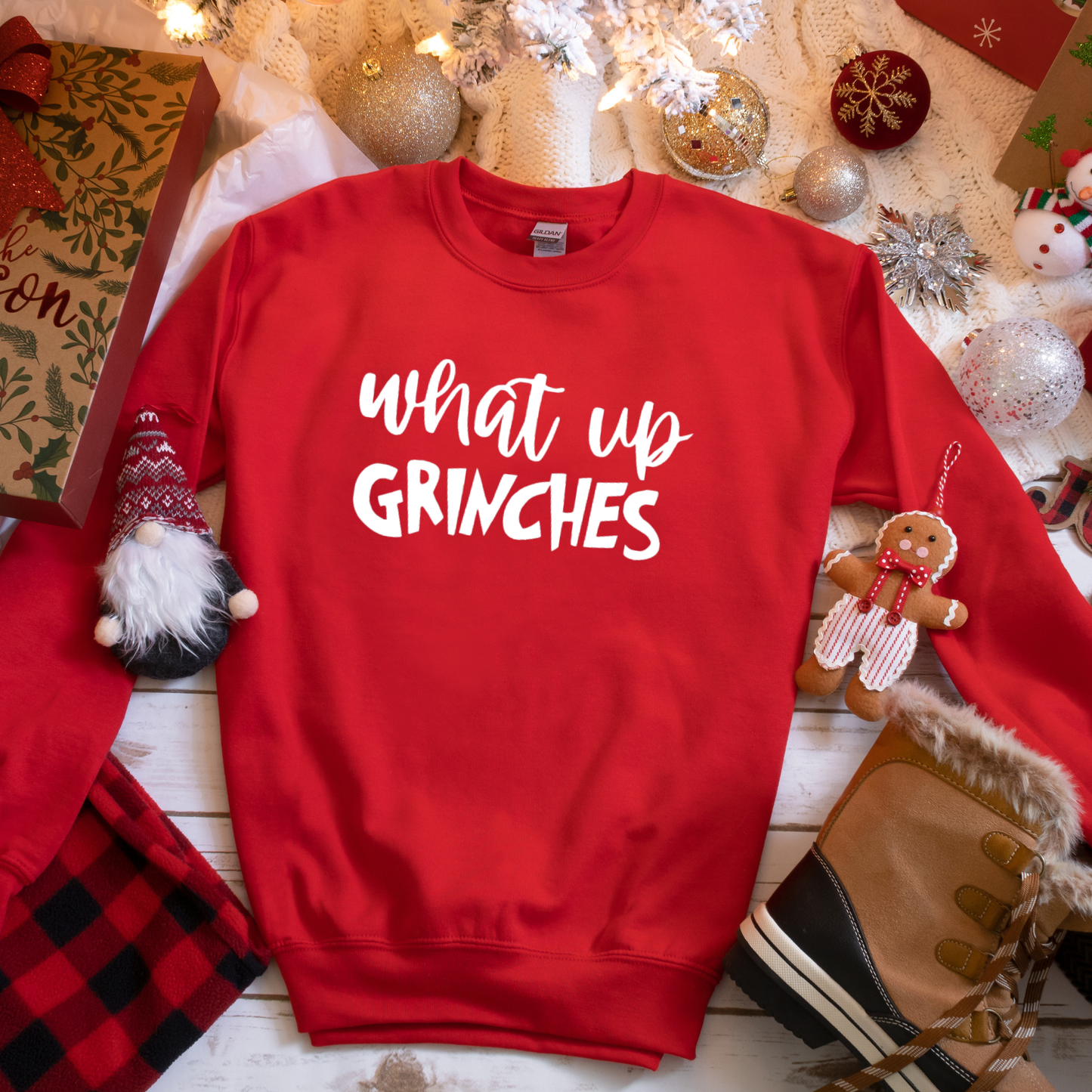 Wholehearted Motherhood and Co. - What Up Grinches Christmas Sweatshirt - Graphic Tee: Green / Large