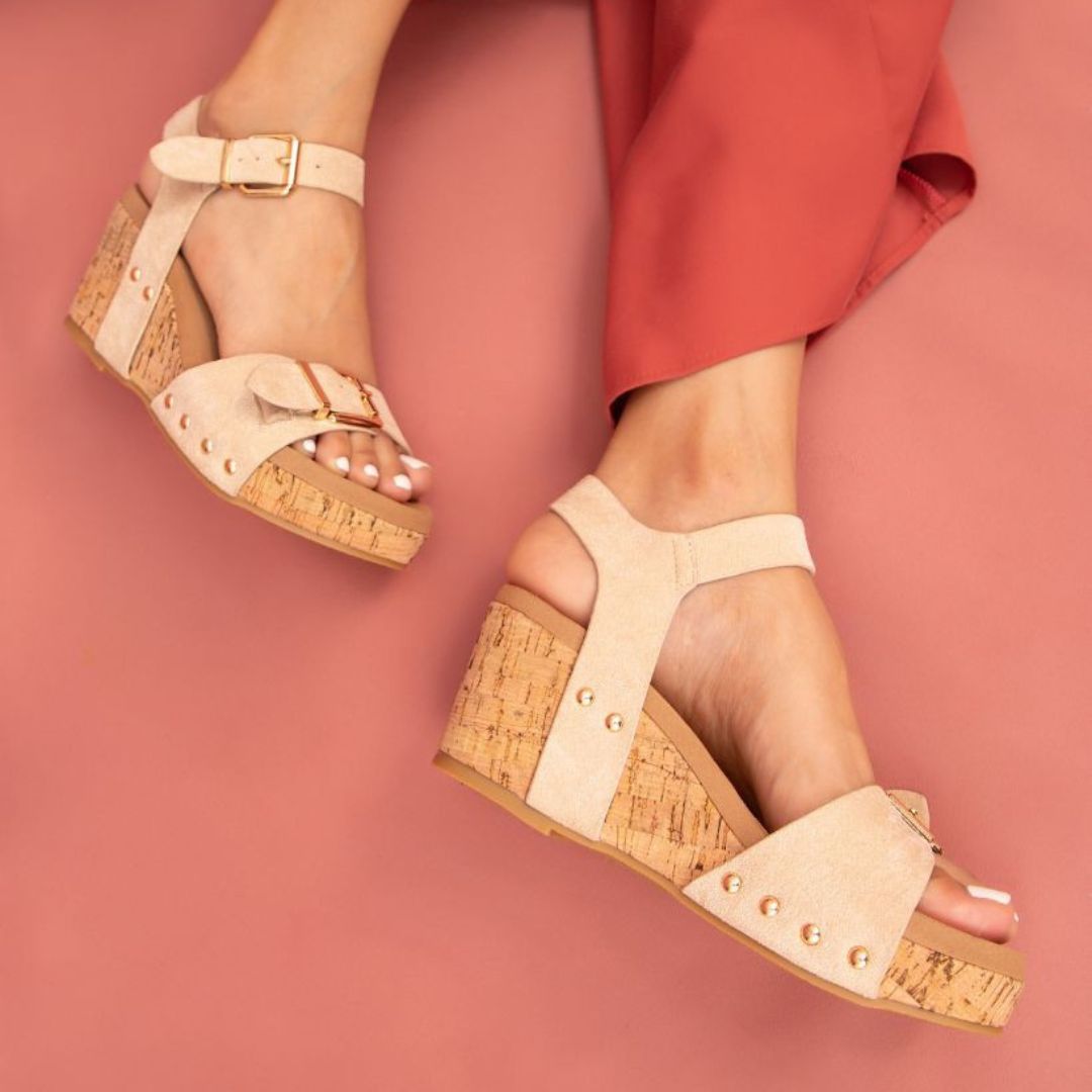 Romy Ankle Strap Wedge Sandal – Adjustable Buckle & Cork Platform in 3 Colors