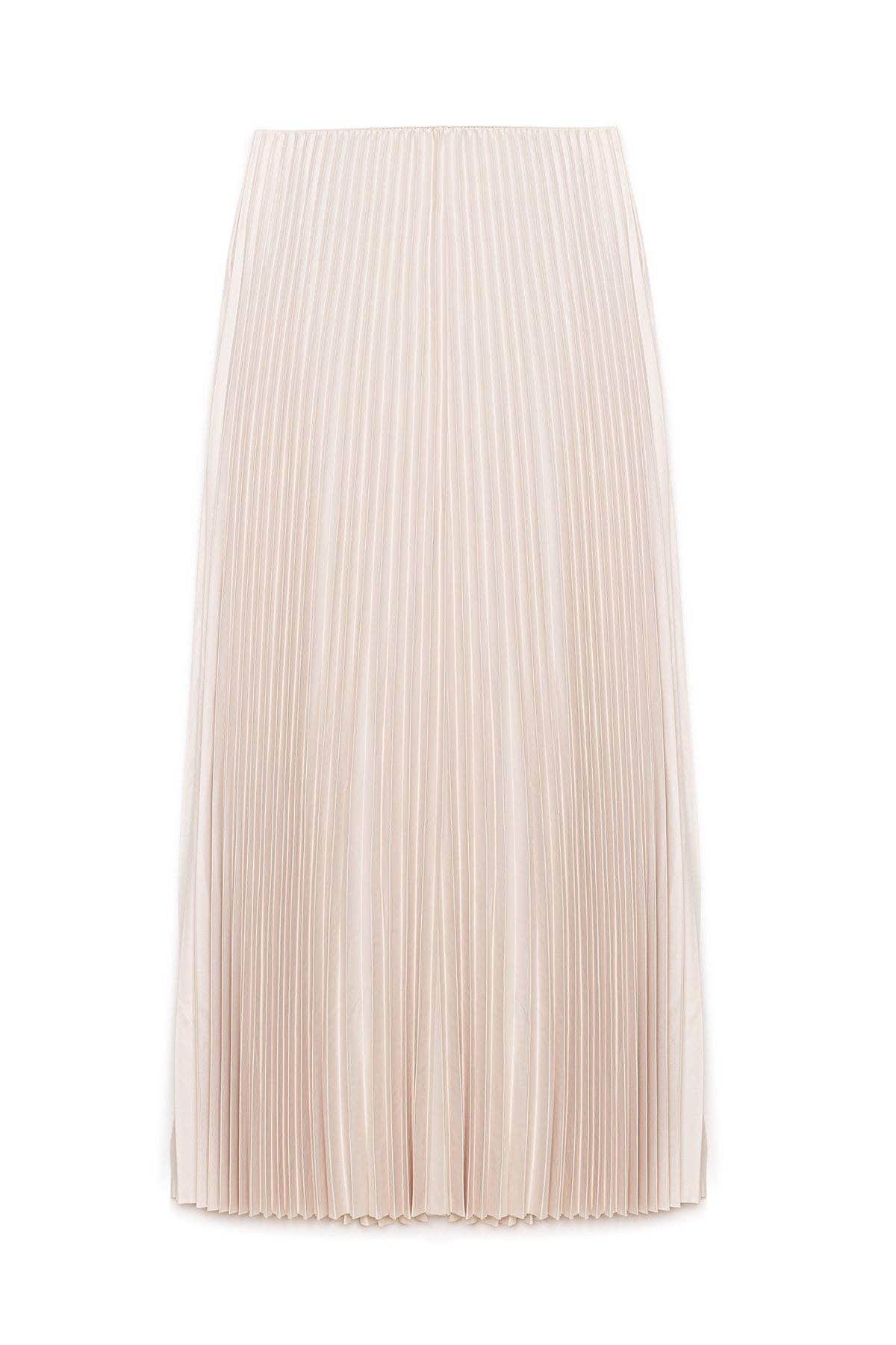 Touché Privé - PLEATED SKIRT - MAXI LENGTH, HIGH WAIST: Beige OS/2-12