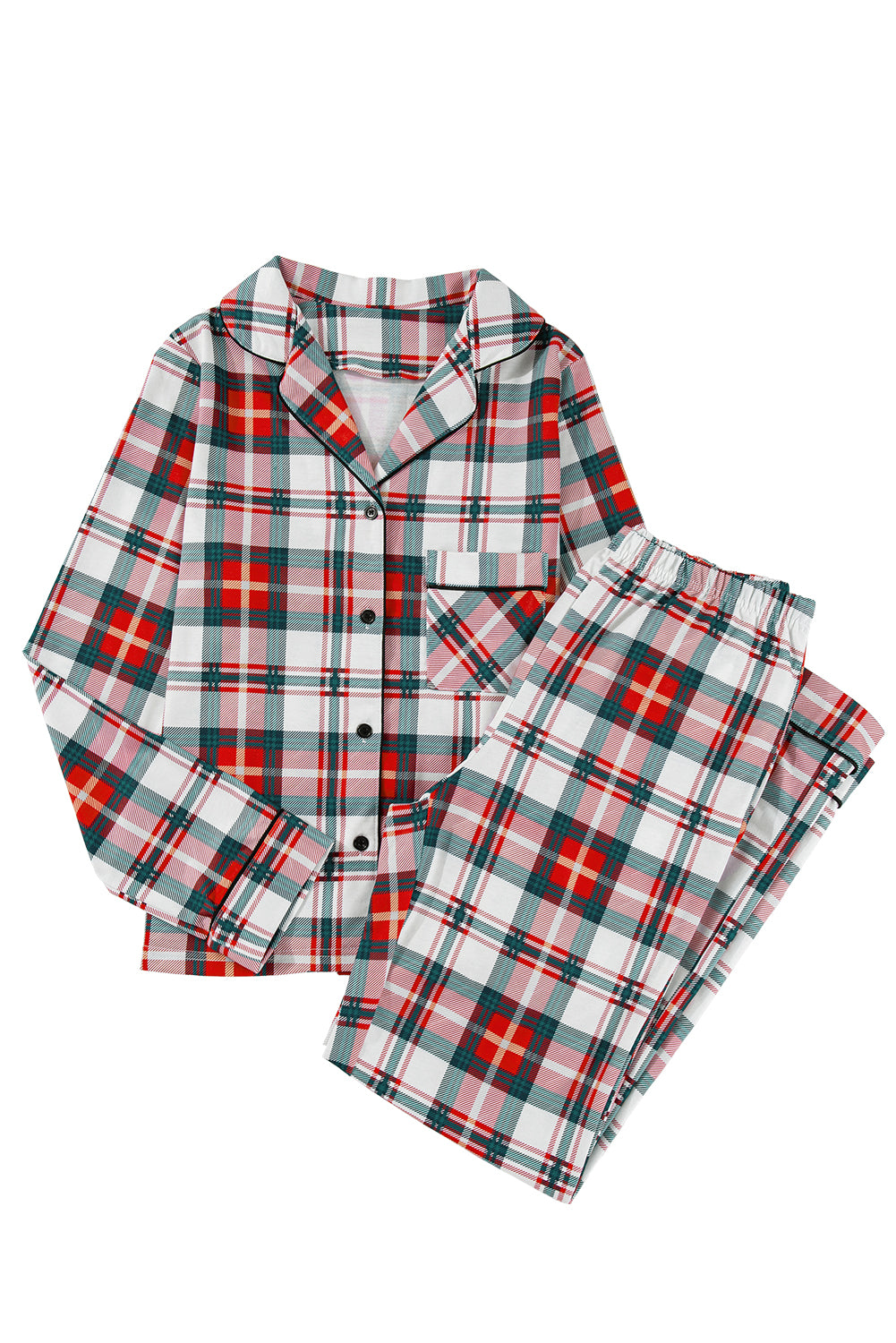 Plaid Long Sleeve Shirt and Pants Pajama Set