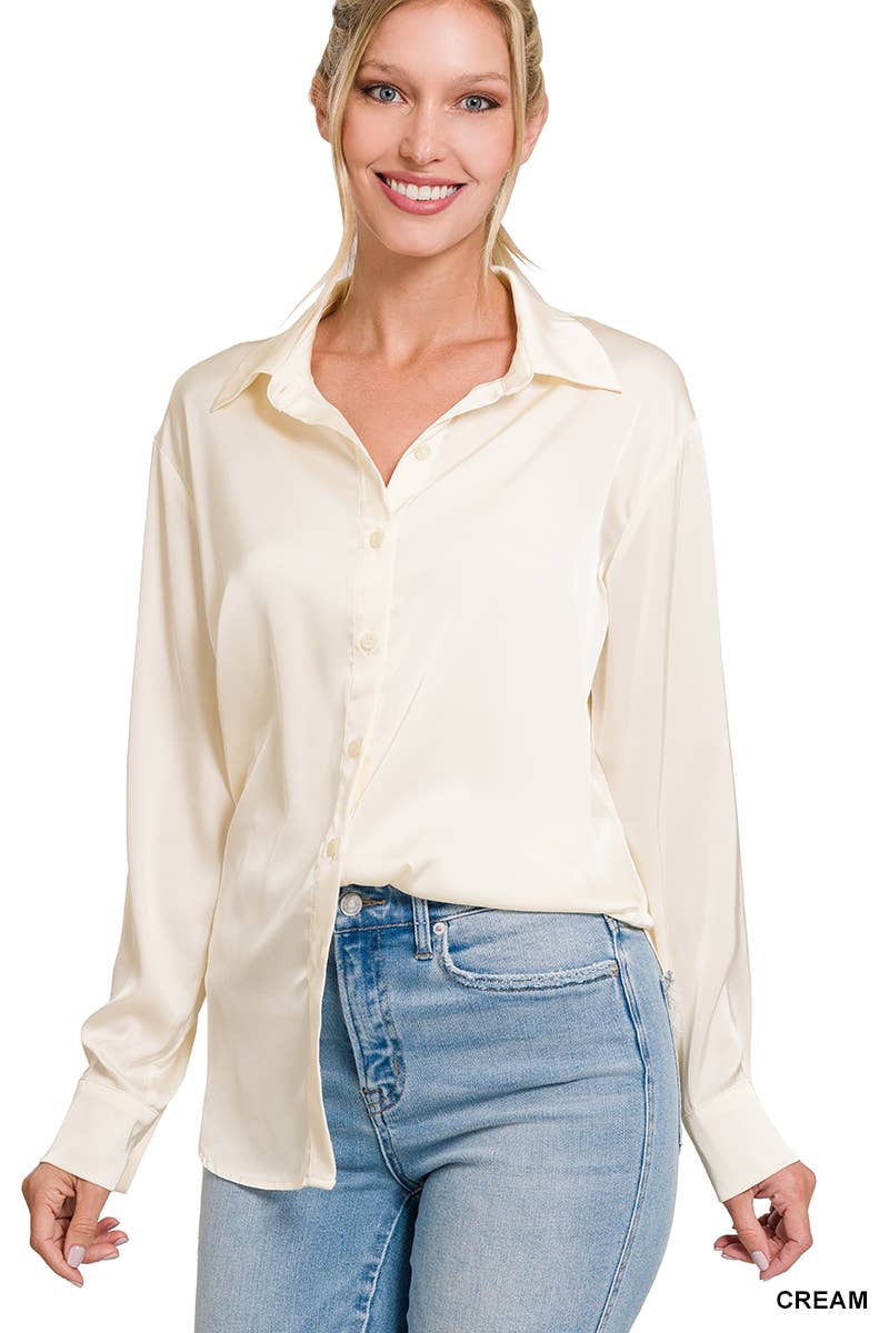 42POPS - ....SI-23622 SATIN CHARMEUSE BUTTON FRONT SHIRT: RUBY-153925 / XL