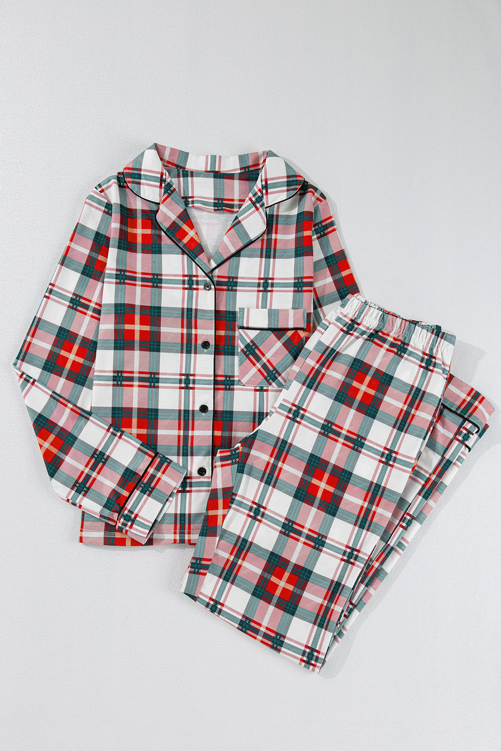Plaid Long Sleeve Shirt and Pants Pajama Set