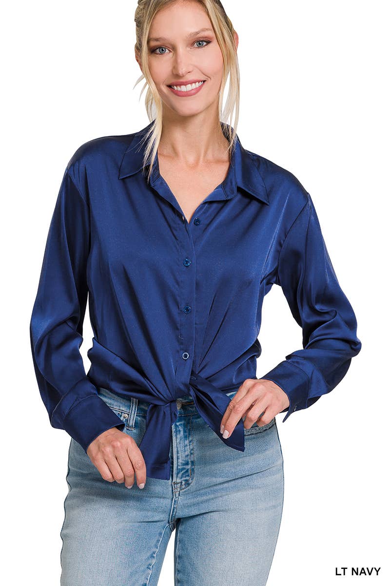 42POPS - ....SI-23622 SATIN CHARMEUSE BUTTON FRONT SHIRT: RUBY-153925 / XL