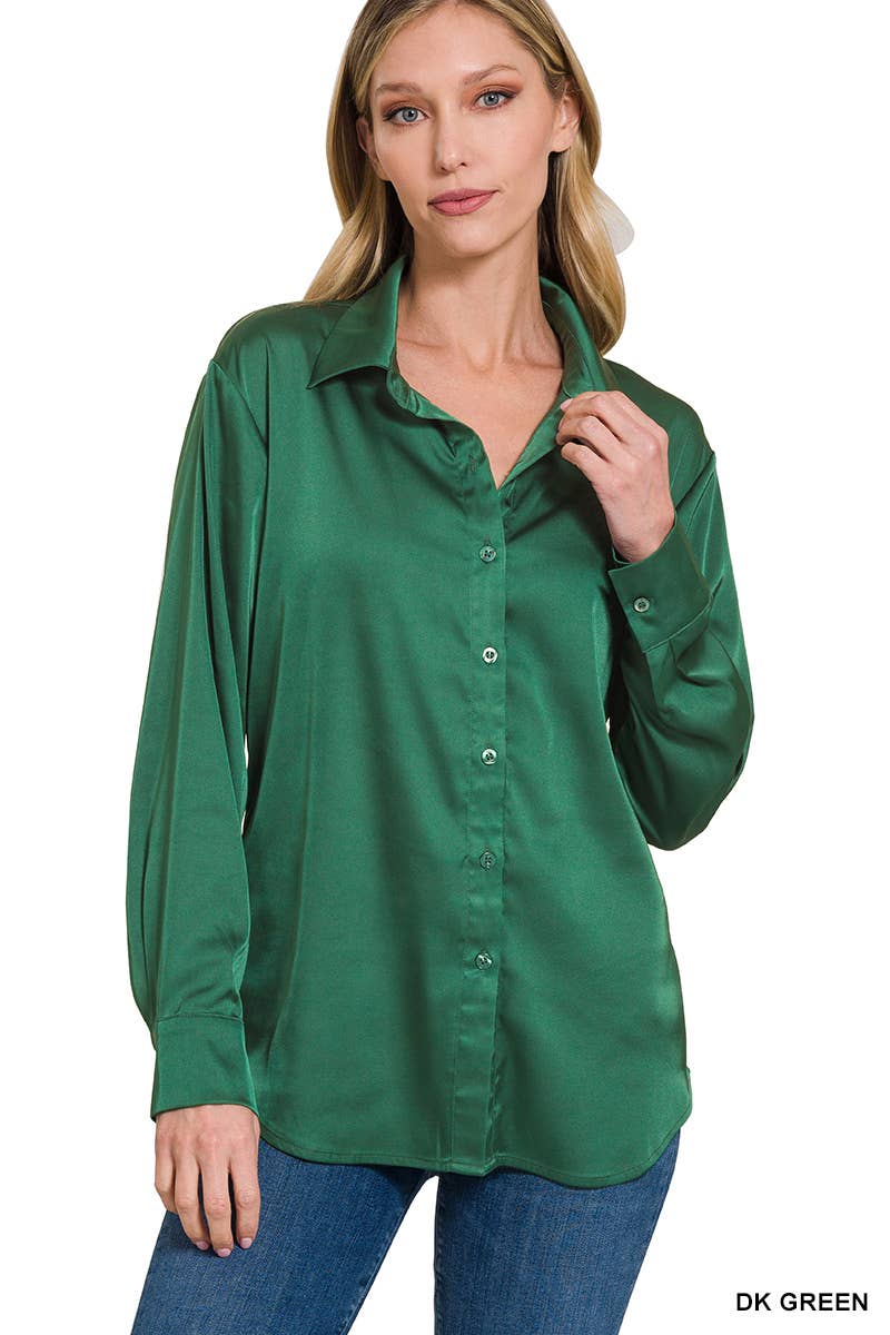 42POPS - ....SI-23622 SATIN CHARMEUSE BUTTON FRONT SHIRT: RUBY-153925 / XL