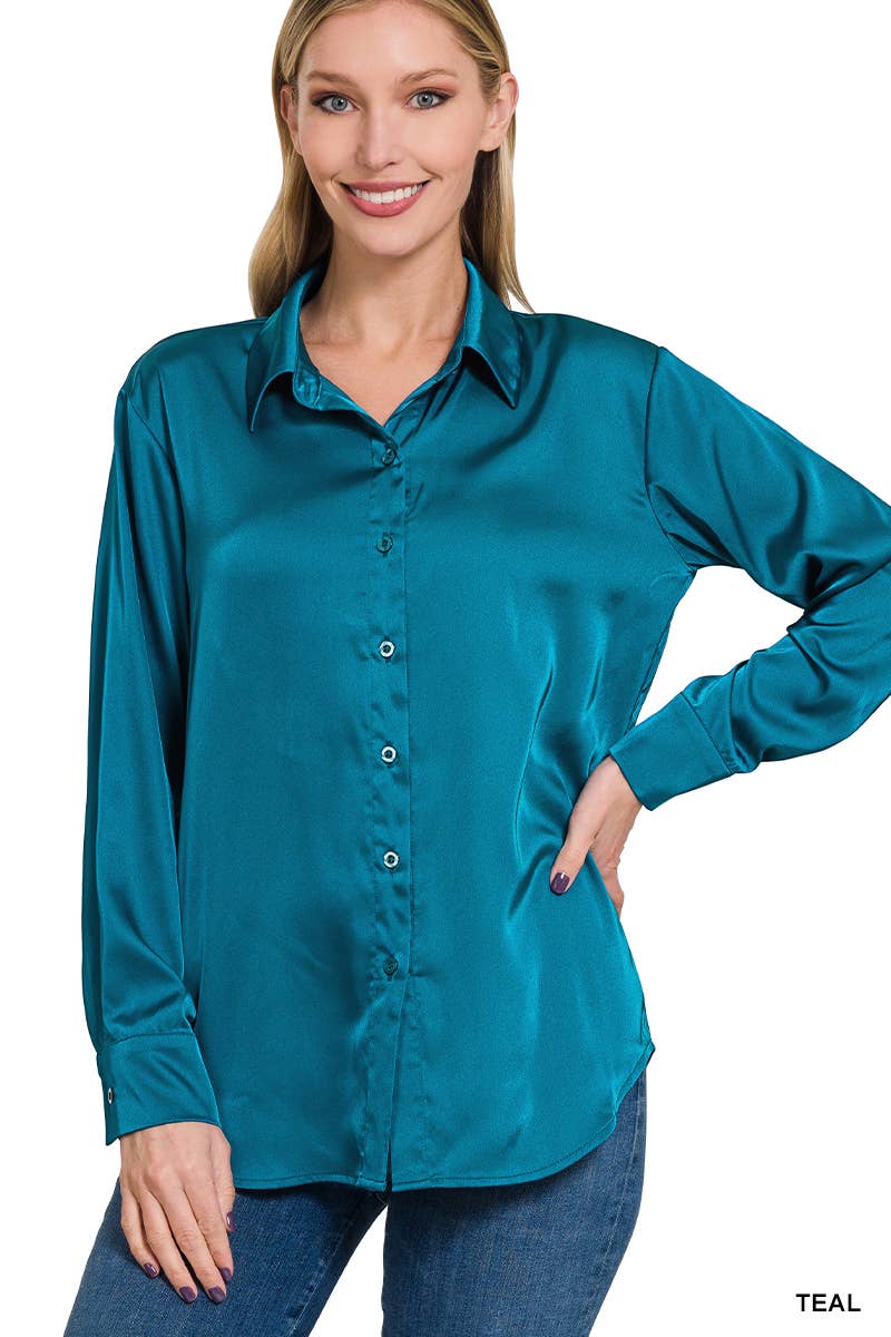 42POPS - ....SI-23622 SATIN CHARMEUSE BUTTON FRONT SHIRT: RUBY-153925 / XL