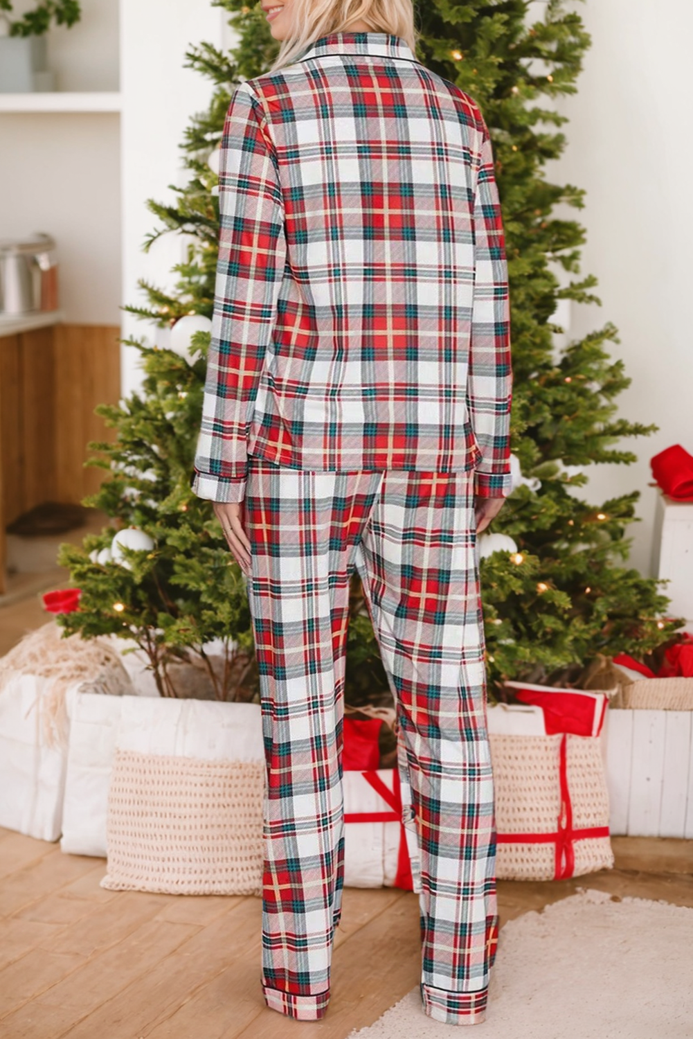 Plaid Long Sleeve Shirt and Pants Pajama Set