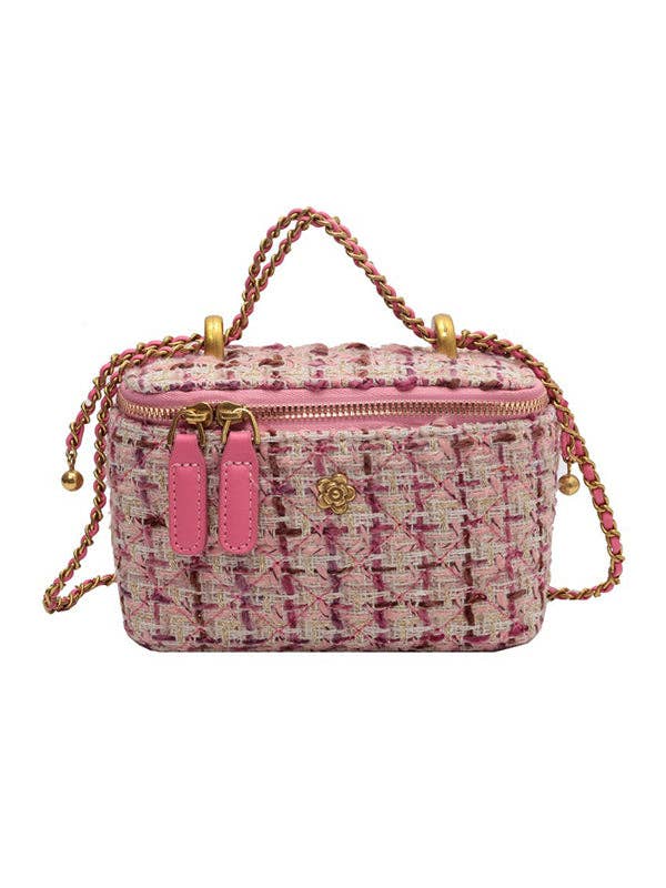 UZ Wholesale Pink Boucle' Rectangle Crossbody with Chain Strap
