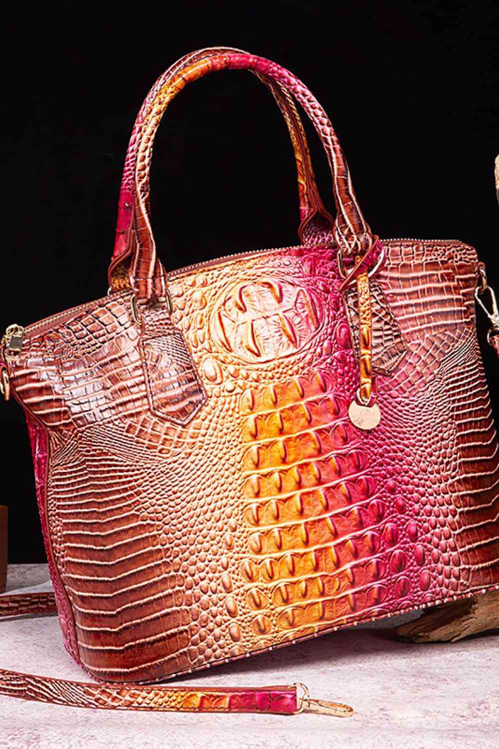Trendsi Croc Embossed Gradient PU Leather Handbag