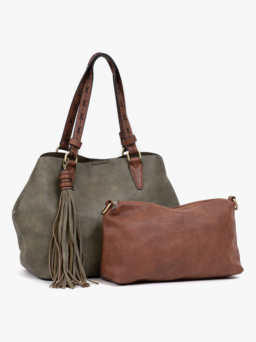 Jen & Co. - J1725 Aliza Large Tassel Monogrammable 2 in 1 Satchel