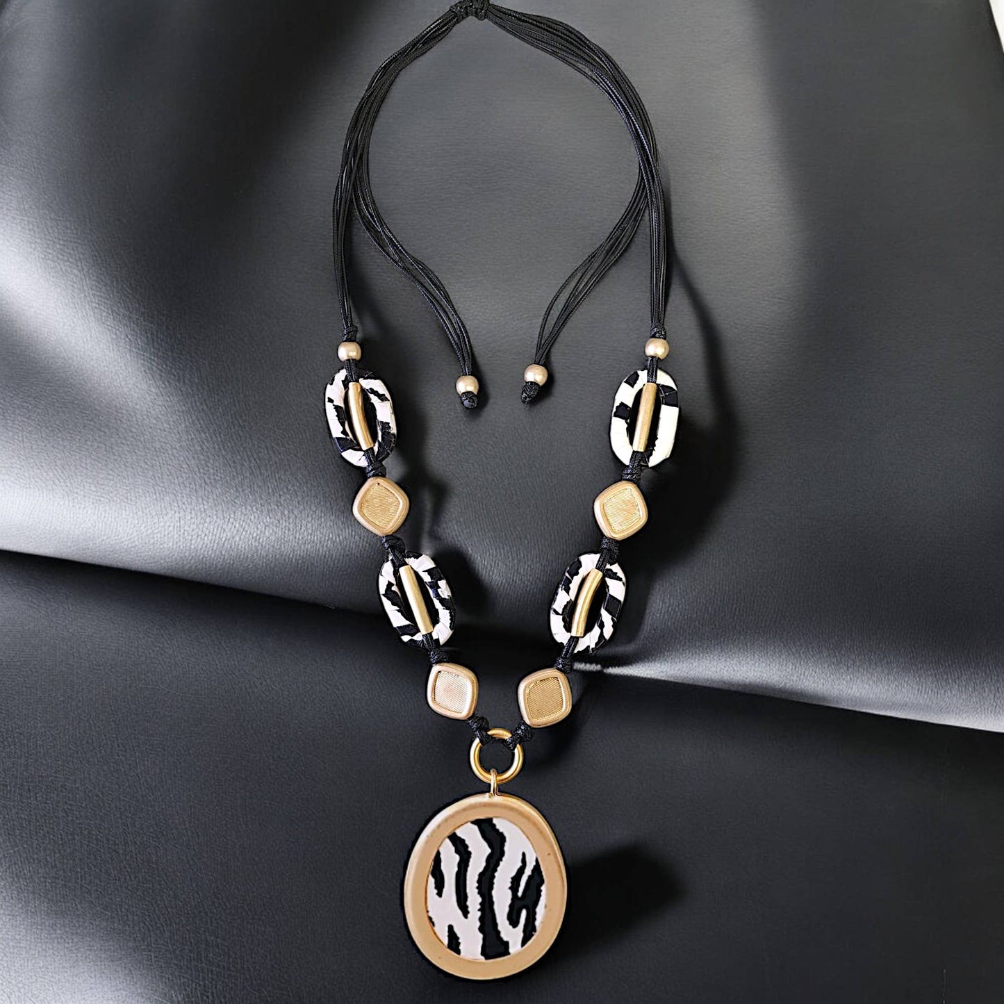 Bijoux Envie Statement Jewelry - Zebra Necklace | Animal Print | Boho | Fall | Tribal | Long