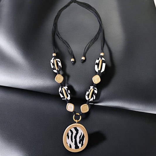 Bijoux Envie Statement Jewelry - Zebra Necklace | Animal Print | Boho | Fall | Tribal | Long
