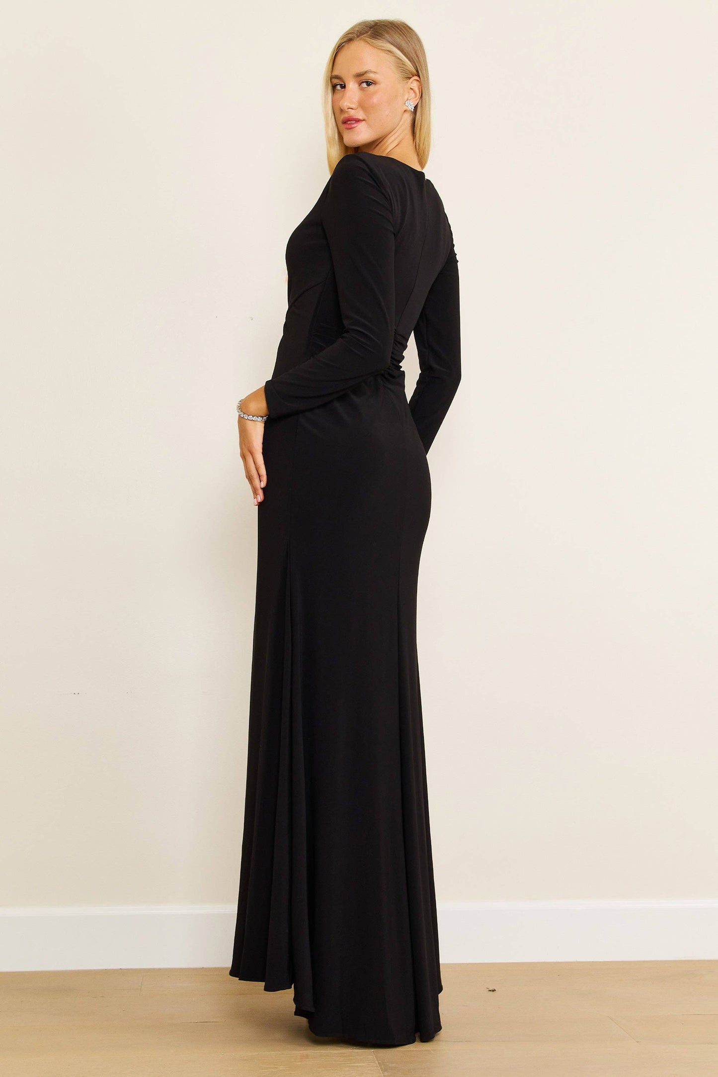 Kos Couture - Formal Stretch Evening Gown with Long Sleeves: Burgundy / 2XL