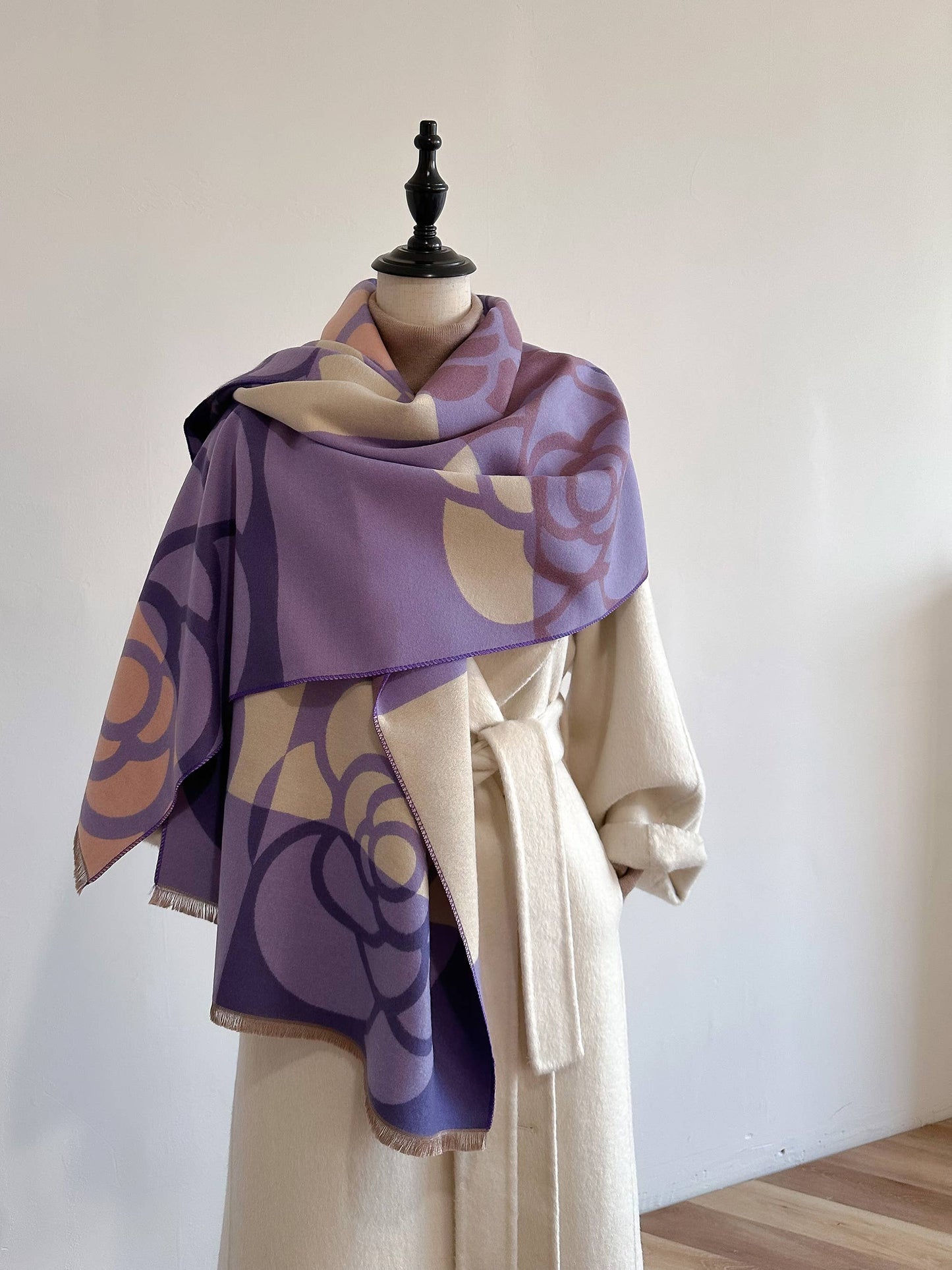 Winding River - Purple / Ivory Geo Rose Reversible Wrap