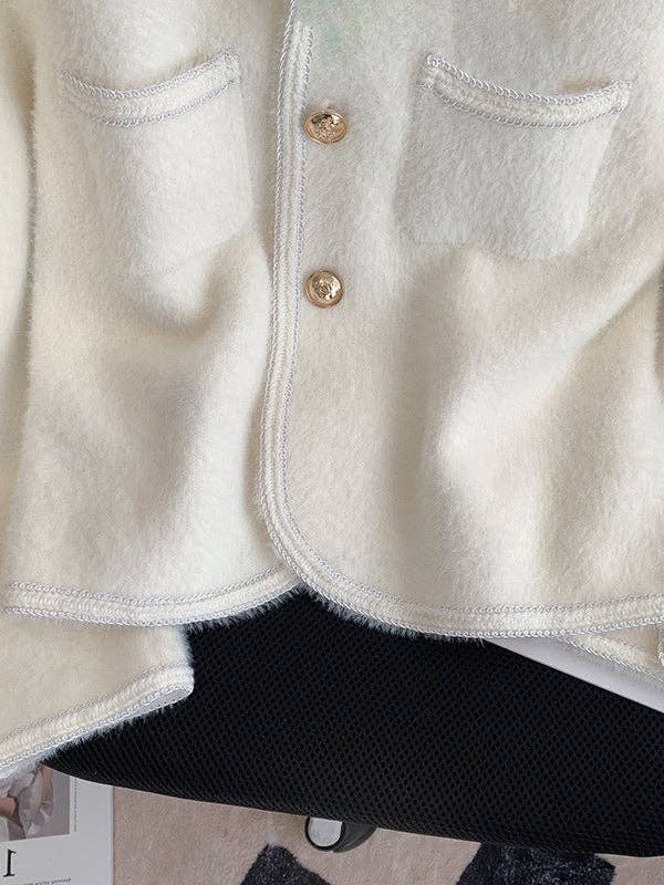 UZ Wholesale Store - Buttoned Velvet Long Sleeves Loose Cardigan: BEIGE / One_size