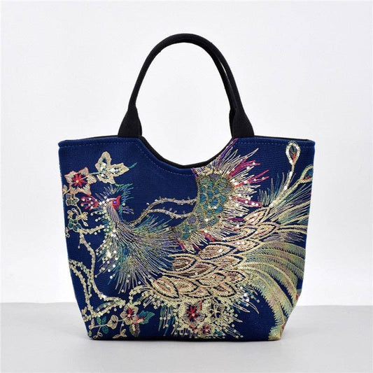 UZ Store - Vintage Embroidered Tote Bag: NAVY BLUE