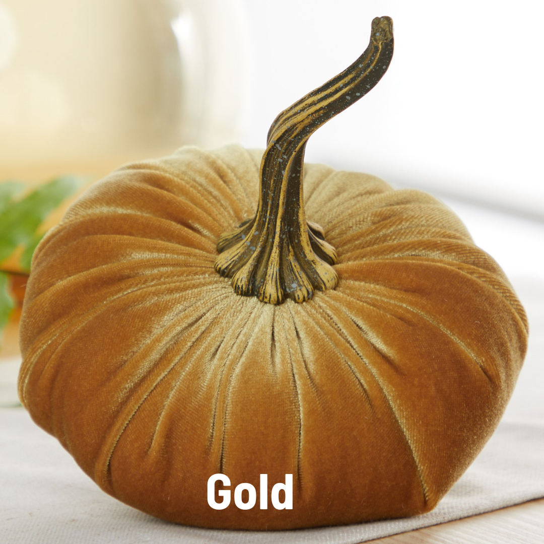 Your Heart's Content - Pumpkin Large Velvet, Fall Decor, Shelf Sitter, Tablescape: Gold