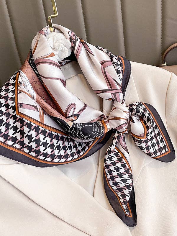 U.Z. Flower Print Houndstooth Scarf: PURPLE