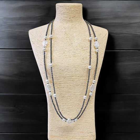 Bijoux Envie Statement Jewelry - Silver Necklace | Pearl Necklace | Hematite | Long | Fall