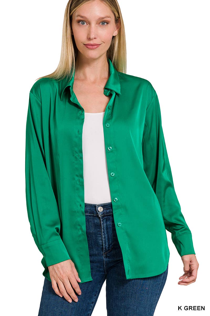 42POPS - ....SI-23622 SATIN CHARMEUSE BUTTON FRONT SHIRT: RUBY-153925 / XL