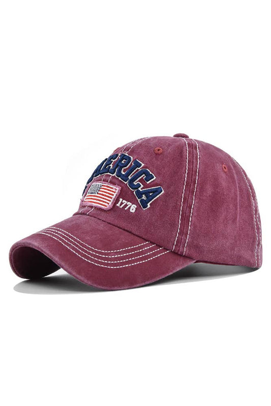 UNISHE - America Flag Embroidered Baseball Cap DXCB327: Wine Red / One Size