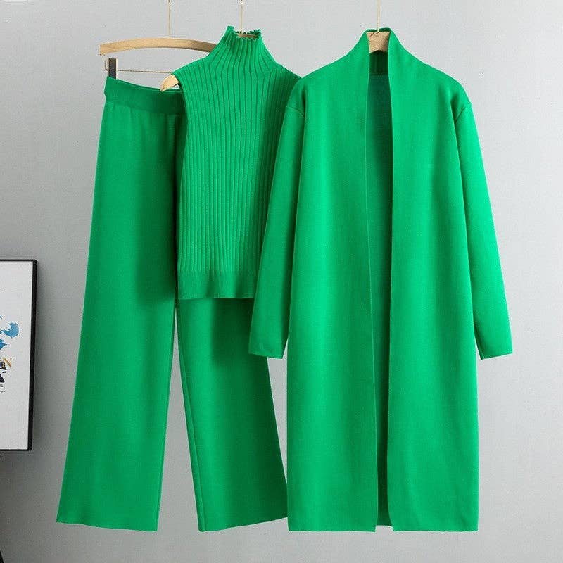 U.Z. Knitted Vest, Cardigan, And Pants Set: Apricot / One_size