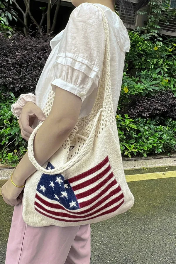 UNISHE - US Flag Woven Handbag ZK2088: Apricot / One Size