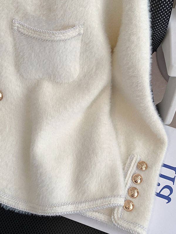 UZ Wholesale Store - Buttoned Velvet Long Sleeves Loose Cardigan: BEIGE / One_size