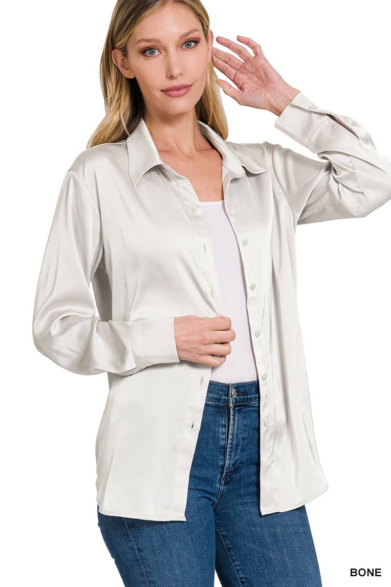42POPS - ....SI-23622 SATIN CHARMEUSE BUTTON FRONT SHIRT: RUBY-153925 / XL