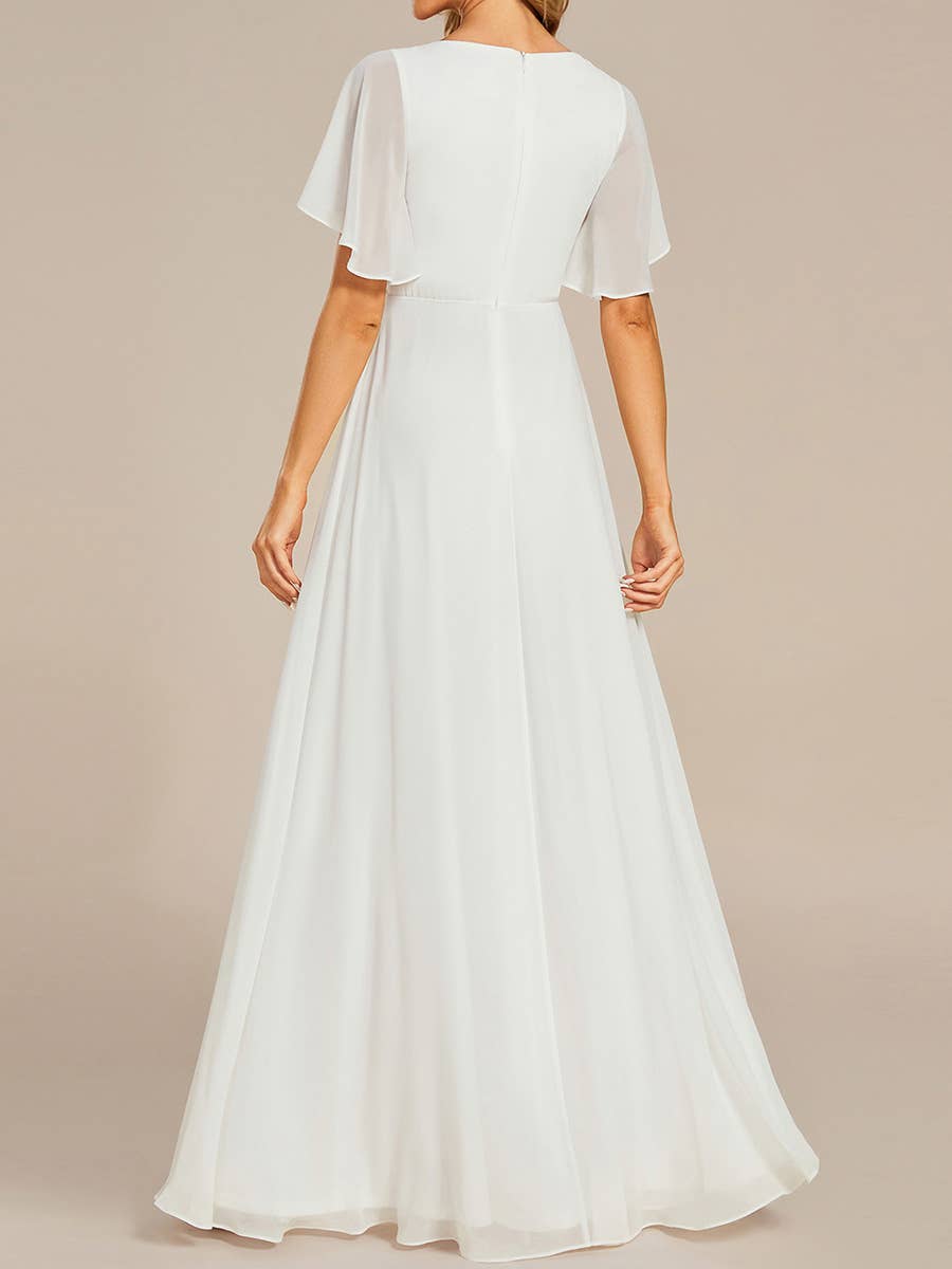 Ever-Pretty - V Neck Appliques Pleated Bridesmaid Dress: Dark Green / 24