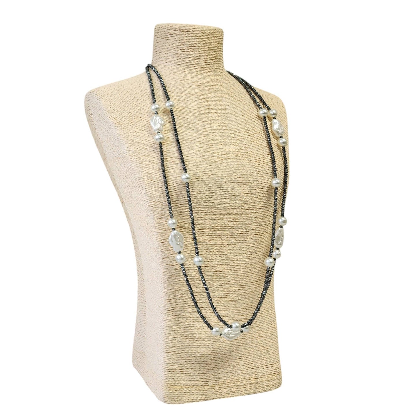 Bijoux Envie Statement Jewelry - Silver Necklace | Pearl Necklace | Hematite | Long | Fall