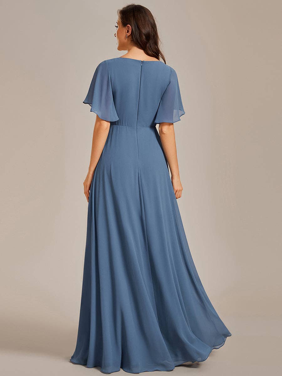 Ever-Pretty - V Neck Appliques Pleated Bridesmaid Dress: Dark Green / 24