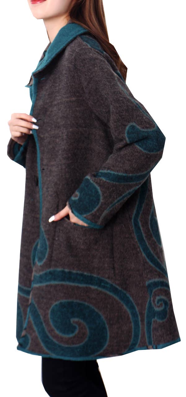Winding River - Teal / Gray Reversible Coat – Swirl Collection: XL