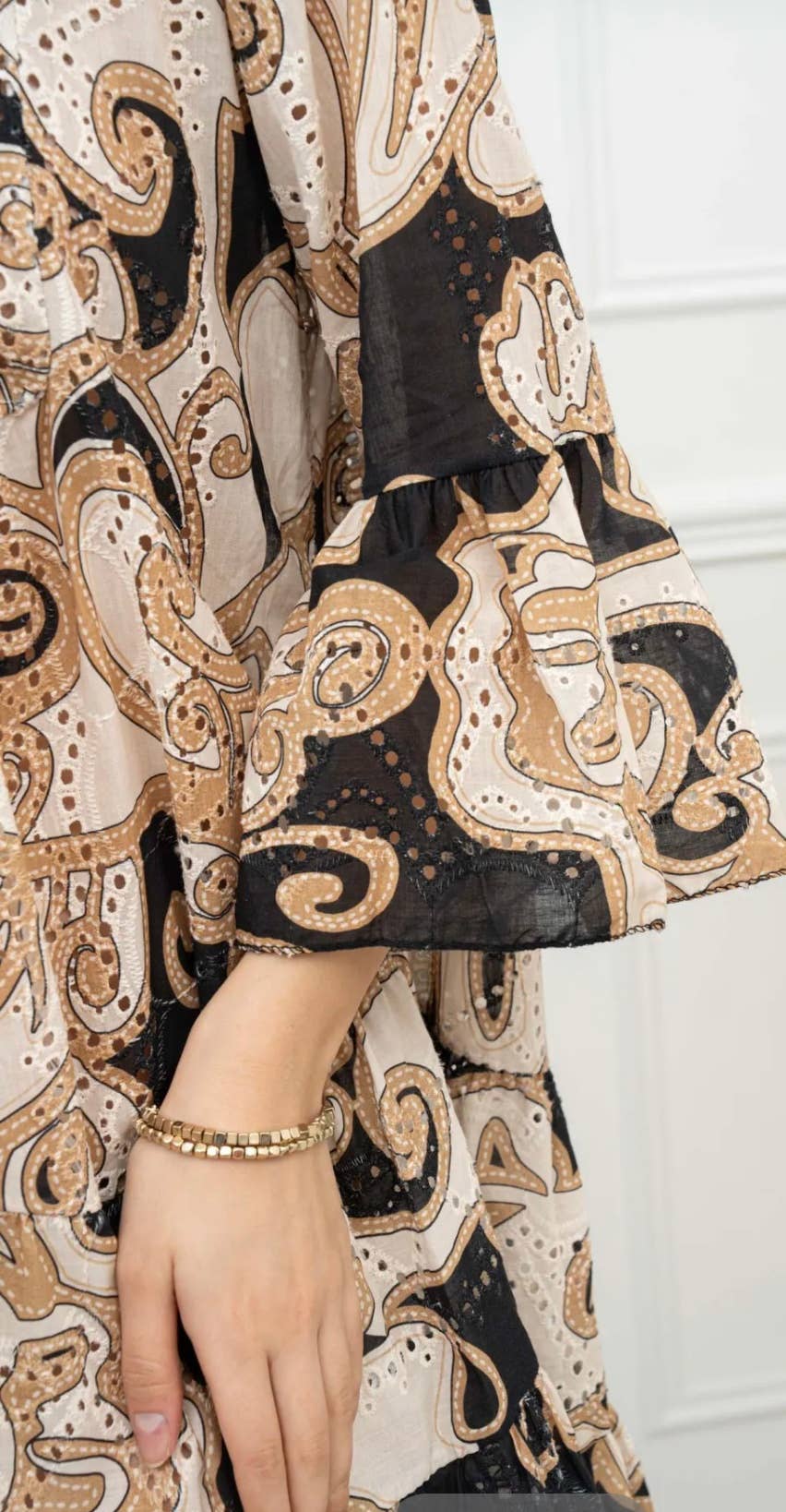 LOOWIE - 980 Cotton Black Beige English Eyelet Dress Cover Up LOOWIE
