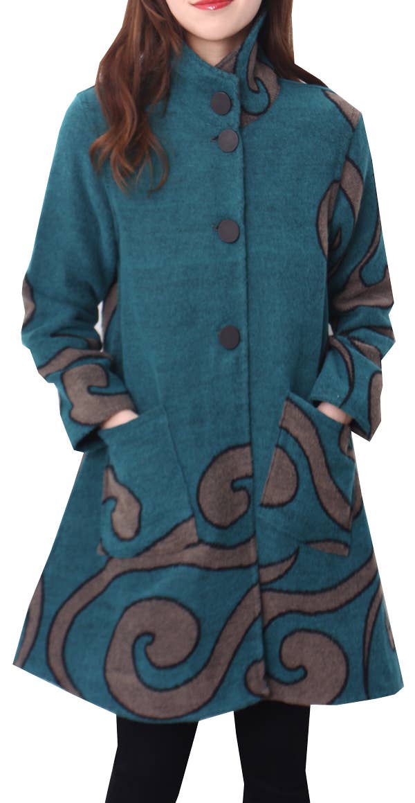 Winding River - Teal / Gray Reversible Coat – Swirl Collection: XL
