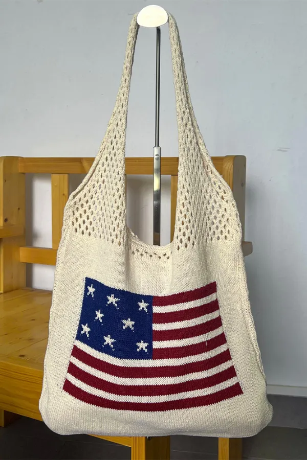 UNISHE - US Flag Woven Handbag ZK2088: Apricot / One Size