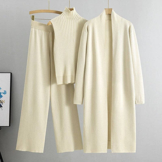 U.Z. Knitted Vest, Cardigan, And Pants Set: Apricot / One_size