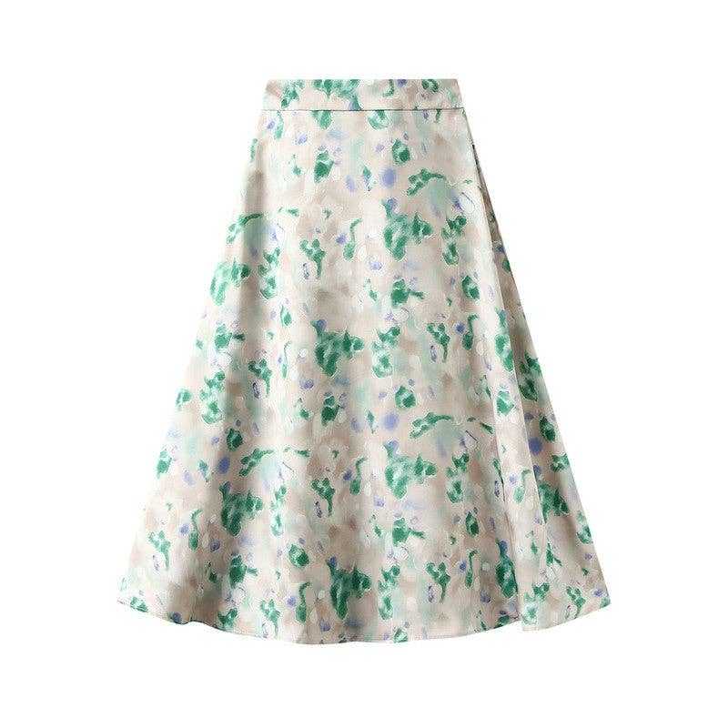UZ Wholesale Store - Brilliant Satin Print Elastic Waist Drop Skirt: PINK / XL