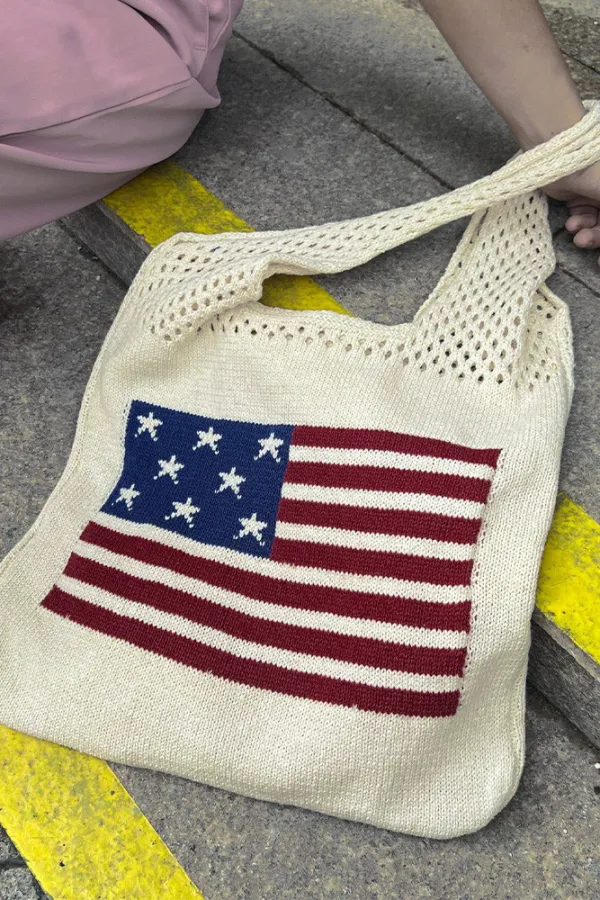 UNISHE - US Flag Woven Handbag ZK2088: Apricot / One Size