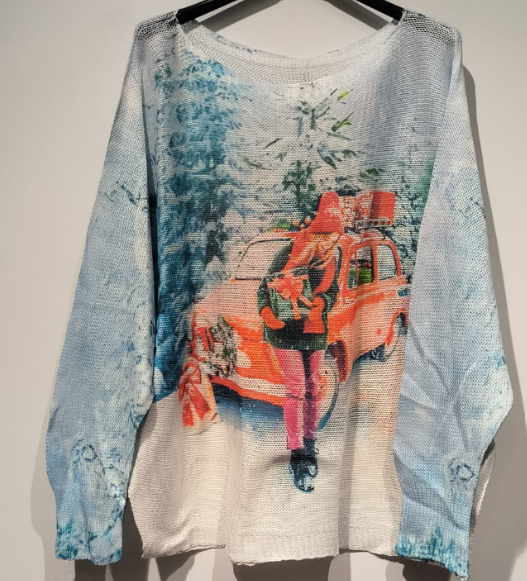 LOOWIE -  POGIF Blue Gift Round Neck Sweater-OSFM