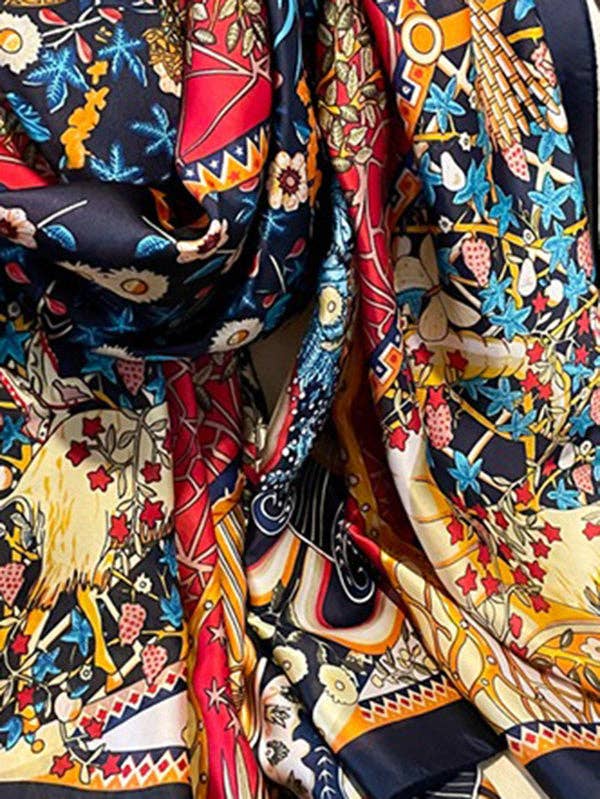 UZ Floral Printed Sun Protection Shawl&Scarf: DEEP BLUE / One_size